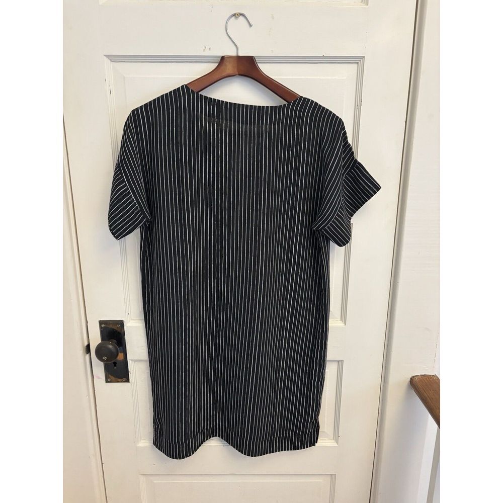 Madewell Novel Shift Dress in Chalkboard Stripe V-Neck Black‎ White Size Small - Picture 8 of 8